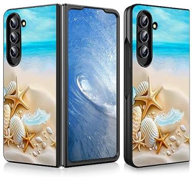Imagem de BPQOJB Capa protetora para Samsung Galaxy Z Fold 5 com estampa de concha na praia impressa fina PC rígida à prova de choque para Samsung Galaxy Z Fold 5 7,6 polegadas 2023