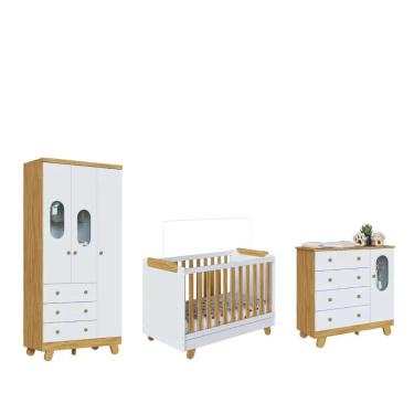 Imagem de Quarto Completo Bebe Moveis Peroba Pingo berço 4x1 MDF