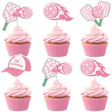Imagem de Cheereveal 36 Pieces Pink Pickleball Cupcake Toppers for Girls Women, Pickleball Rackets Cupcake Picks, Retirement Sports Themed Birthday Baby Shower Party Decoration Supplies