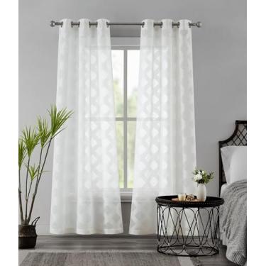 Imagem de Cortinas transparentes para janela 2 painéis 96,5 cm L x 213,4 cm C (193 cm L) Cortinas texturizadas de linho e cortinas para sala de estar, quarto, cortinas de fazenda, decoração boho, tratamentos de