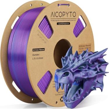 Imagem de AICOPYTO Filamento de impressora 3D PLA de seda de duas cores 1,75 mm, filamento de seda 2 em 1 roxo-azul carretel de 1 kg (1 kg) probabilidade de precisão dimensional +/- 0,02 mm serve na maioria das