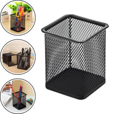 Imagem de Organizador Porta Caneta Lapis Aramado Quadrado Preto Mesa - kaz