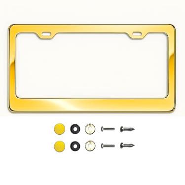 Imagem de Moldura de placa de licença de aço inoxidável T304 – Acabamento polido espelhado 8K, resistente à ferrugem, design fino, ajuste universal, inclui tampas de parafuso, arruelas e parafusos de aço