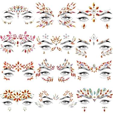 Imagem de Allruyee 12 Conjuntos De Joias Faciais, Joias Faciais, Sereia, Glitter, Strass, Adesivos De Cristal, Tatuagens Temporárias À Prova D'Água Para Olhos E Rosto Para Festas, Festivais Rave, Carnaval, F