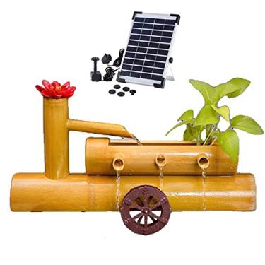 Imagem de Kit de fonte de bambu, fonte de água de bambu solar Zen Garden Simple Bird Bath Zen Lago com roda d'água, fonte de bambu decoração de pátio de água corrente de bambu, para aquário de peixes, lagoa, 50