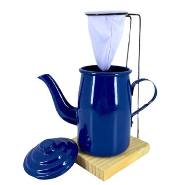 Imagem de Kit Café Gourmet Mini Bule Alumínio 400ml Suporte C Coador(Azul Escuro)