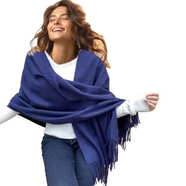 Imagem de Pashmina Cachecol Xale Echarpe Lenço Longo Liso - Modelo Grosso com Franjas