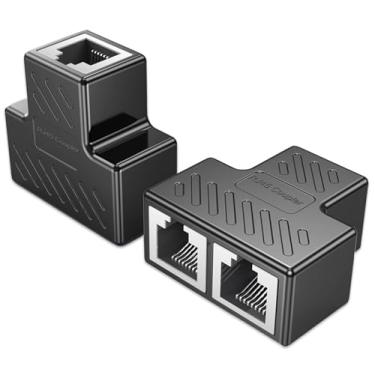 Imagem de (Pacote com 2) RJ45 Adaptador Ethernet divisor de rede 1 a 2 portas, RJ45 1 macho para 2 fêmeas LAN Ethernet Splitter cabo adaptador adequado para Super Cat5, Cat5e, Cat6, Cat7