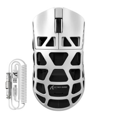Imagem de FELICON x Mouse para jogos sem fio Attack Shark R3, PAW3395 26K DPI 8KHz, liga de magnésio 46 g ultraleve, modo triplo programável BT/2,4G/mouse de computador com fio com cabo enrolado - branco