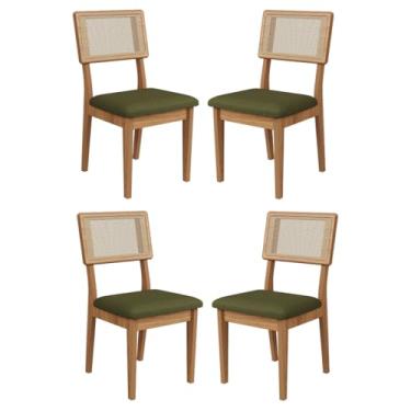 Imagem de Dalla Costa, Kit 4 Cadeiras com Assento Estofado Encosto em Tela 100% MDF Freijó Verde Dalla Costa