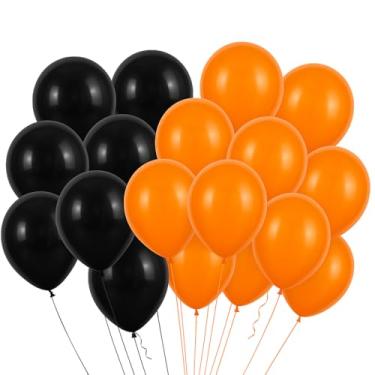 Imagem de PMLAND 100 balões de látex laranja preto 30,5 cm para suprimentos de festa de Halloween, decoração de aniversário de gato preto