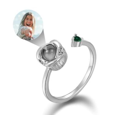 Imagem de EMIRISTIC Anel de foto personalizado para mulheres - Anel de prata com pedra do mês de nascimento com imagem personalizada para o dia dos namorados, aniversário, dia das mães, qualquer especial