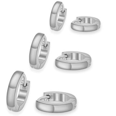 Imagem de ADAIER Brincos de argola de zircônia cúbica de aço inoxidável com punho de cartilagem para homens e mulheres SE-33, F, Aço inoxidável, Sem pedra preciosa