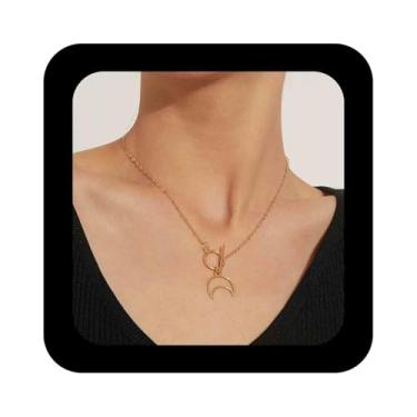 Imagem de Erimberate Colar com pingente de lua boêmia, dourado, oco, crescente, colar de corrente crescente, colar minimalista, colar de lua, joias para mulheres, Zinco, Sem Pedra Preciosa