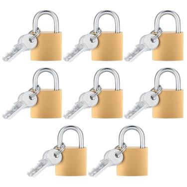 Imagem de 8 cadeados pequenos com chave, cadeados de almofada, cadeado de latão sólido com chave, cadeados de armários com as mesmas chaves para caixa de ferramentas, galpões, unidade de armazenamento, academia