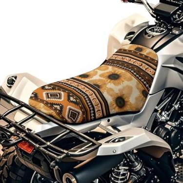 Imagem de Dreaweet Capa de assento de quadriciclo impermeável com estampa asteca de girassol e quatro rodas, acessórios para quadriciclo, universal, serve para Sportsman Rancher Foreman Scrambler Kodiak Polaris