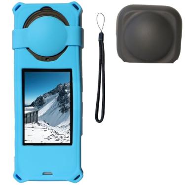 Imagem de PCTC Capa de silicone 360 X5 + tampa de lente compatível com acessórios Insta360 X5 All-Round à prova de choque leve (azul)