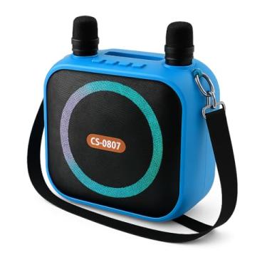 Imagem de Caixa de Som Karaoke Bluetooth 8” RGB com 2 Microfones, Bateria 2400mAh, USB/SD, Alto-Falante Premium 8W - Alta Performance (Azul)