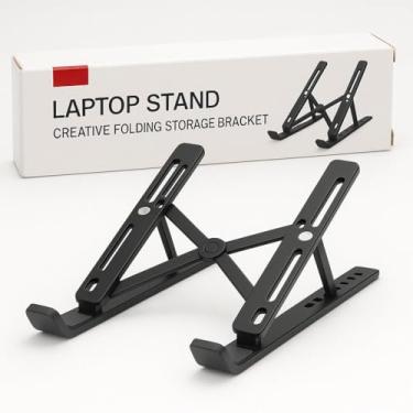 Imagem de VerdeVida Suporte para laptop, suporte de laptop portátil para mesa, suporte de metal dobrável para laptop com ajuste de altura de 6 níveis, compatível com MacBook, HP, Lenovo, Dell, preto