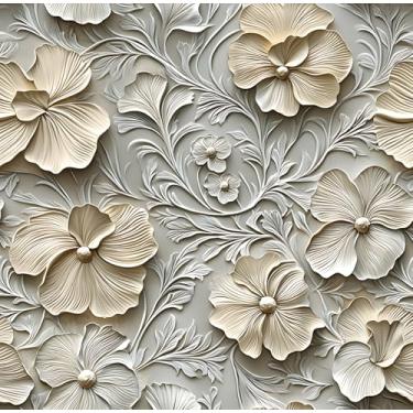 Imagem de COKCOKR Papel de parede floral 3D, 45 x 599 cm, papel de parede de textura removível autoadesivo floral e folhas para quarto, locatário, papel de contato para forro de prateleira de quarto e banheiro