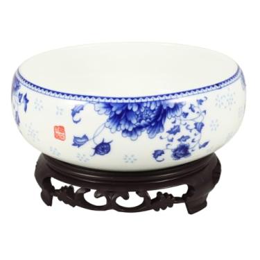 Imagem de Vaso de suculentas de cerâmica redondo de 17 cm, vaso de bonsai com suporte, vaso hidropônico, vasos de cacto para plantas de interior