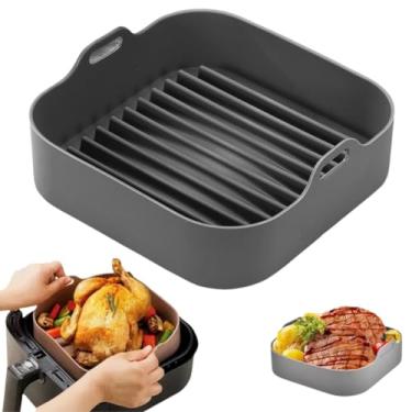 Imagem de Forma De Silicone Para Air Fryer 16cm x 16cm Quadrada Fritadeira Antiaderente Para Airfryer Reutilizável Flexível Para Cozimento Ideal Para Fritadeira Elétrica Sem Óleo (Cinza)