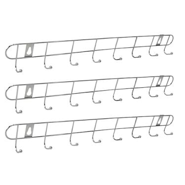 Imagem de Kit com 3 Suportes de Parede Cabideiro Cromado 8 Ganchos - Resistente, Ideal para Banheiro, Cozinha, Quarto e Varanda (Prateado)