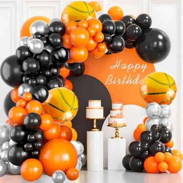 Imagem de Lukinuo Basketball Balloon garland kit Black Orange Metallic Silver Balloons and Basketball Foil Balloons basketball party decorations for Sport theme Party all star Space jam Birthday decorations