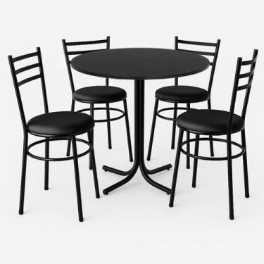 Imagem de Mesa de Jantar Redonda 80cm Preta Com 4 Cadeiras Estofada Preta - Lama