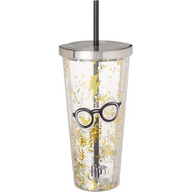 Imagem de Spoontiques - Copo Harry Potter - Copo de Glitter para Óculos com Canudo - 590 ml - Acrílico - Dourado