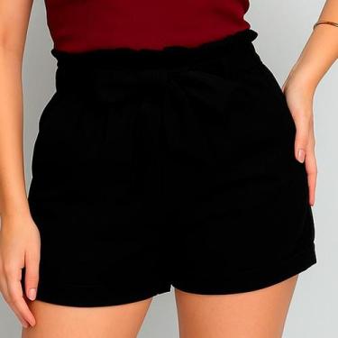 Imagem de Short Feminino Alfaiataria Cintura Alta Com Cinto Verão Leve Elegante 