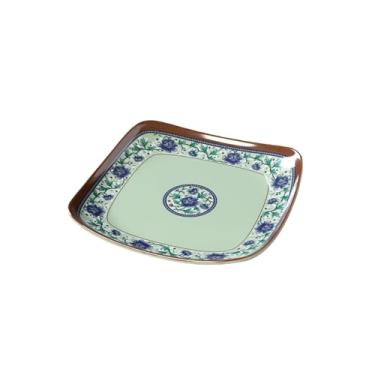 Imagem de Prato redondo retrô doméstico delicado anti-queda de porcelana azul e branca - prato quadrado elevado de 21,6 cm