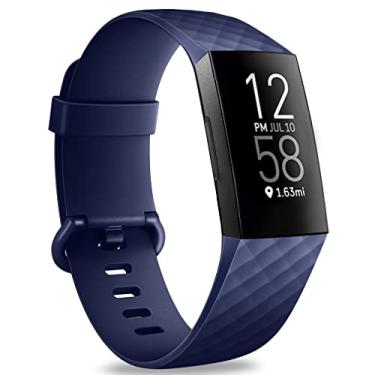 Imagem de Hamile Pulseiras compatíveis com Fitbit Charge 4 / Fitbit Charge 3 / Fitbit Charge 3 SE, pulseira de reposição à prova d'água fitness esportiva para mulheres homens, pequena, azul escuro
