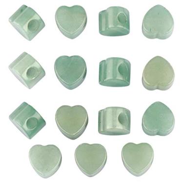 Imagem de Nupuyai Contas soltas de pedra grande em formato de coração para fazer joias, pulseira de berloques de contas europeias, pacote com 15, Verde, 1