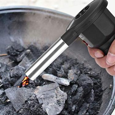 Imagem de Pistola sopradora de fogo para lareira fole para iniciar fogão a lenha modo de energia da bateria preta Pp liga de alumínio portátil alimentado por ventilador de churrasco ar ao ar livre acampamento piquenique carvão grelha churrasco