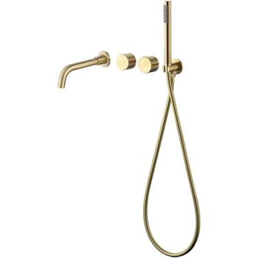 Imagem de Torneira Misturadora De Banho Coealed Montada Na Parede 2 Futions Quente E Frio Latão Tipo Split Torneira De Banho Misturadora Com Chuveiro De Mão, Brushed Gold