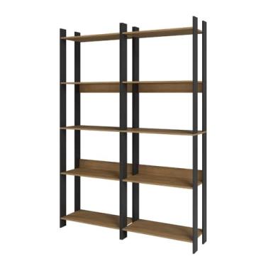 Imagem de Kit 2 Estantes para Livros 10 Prateleiras Estilo Industrial Lâmina Mel/preto - Brv Móveis