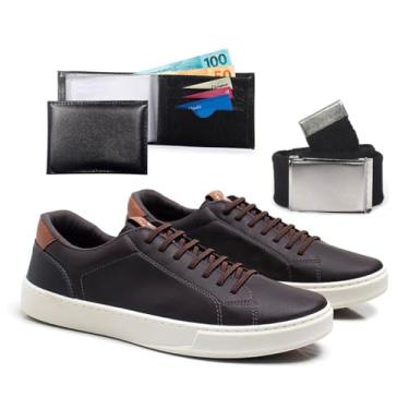 Imagem de Kit Tenis Casual Masculino Com Carteira Cinto Sapatenis De Amarrar Confortavel Leve Macio (Café, BR, Adulto, Numérico, 40)