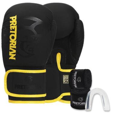 Imagem de Kit Luva De Boxe Muay Thai FX2 - Pretorian, Preto, Amarelo, 10 Oz