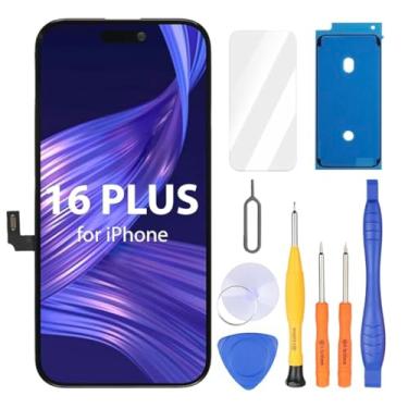 Imagem de Allfixparts Substituição de tela para iPhone 16 Plus, tela LCD FHD de 6,7 polegadas e tela digitalizadora sensível ao toque, tom verdadeiro programável, restos de identificação facial (para A3290