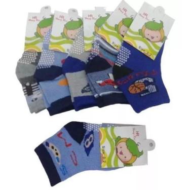 Imagem de Kit 12 Pares Meia Infantil Antiderrapante 0-2 Anos Meninos - H.r. - Hr