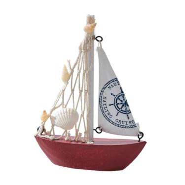 Imagem de WeiLaiKeQi Mini modelo de, decoração, design náutico de praia, barco à vela em miniatura de madeira decorativo leve para mesa de quarto, Vermelho