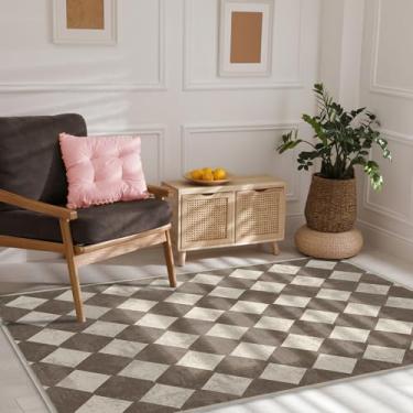 Imagem de Season wind Tapetes de área marrons geométricos laváveis 7,5 x 12,7 cm, neutro, antiderrapante, piso baixo, para sala de estar, quarto, sala de jantar, cozinha