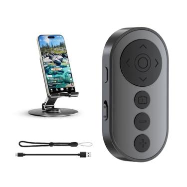 Imagem de Obturador remoto de câmera Bluetooth com zoom e interruptor de câmera para foto e vlog, clique remoto para celular para smartphone iOS e Android, rolagem de vídeo sem fio com suporte de telefone para