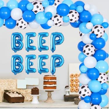 Imagem de Little Blue Truck Birthday Decorations Blue White Balloon Garland Arch Kit with Beep Beep Beep Foil Balloon Banner Farm Theme Birthday Party Decorations for Kids Baby Shower Birthday Party Supplies