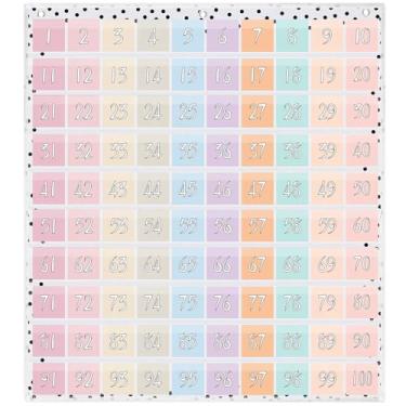 Imagem de MotiMind Tabela de cem bolsos Boho Dot Number 1-100 para crianças sala de aula cartões de números de parede aulas educativas para professores para pré-escola infantil aprendizagem material escolar em