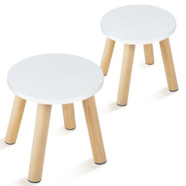 Imagem de VISCOO Banco De Madeira Para Crianças, Mesa Sensorial Infantil Combinada, Cadeiras Multifuncionais Quatro Pernas Montadas Banheiro, Cozinha E Quarto, Antiderrapante Natural, Pacote Com 2