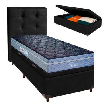 Imagem de Cama + Bau Preto e Colchão Molas Ensacadas Solteiro - Petrus Paropas +