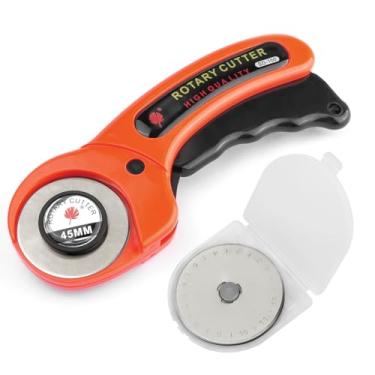 Imagem de Mesee Cortador rotativo de 45 mm com 5 peças de lâminas extras, cabo ergonômico, cortador de rolos, kit de refil de lâmina rotativa para tecido, couro, artesanato, costura, acolchoamento