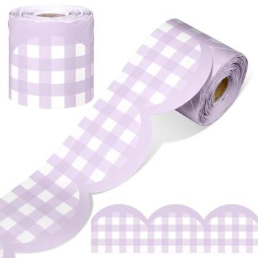 Imagem de Zonon Quadro de avisos quadriculado de 19,8 m, borda ondulada, decoração de quadro de avisos para festas, quadro-branco, paredes, mesas, janelas, portas, armários, escolas, salas de aula (Roxo)